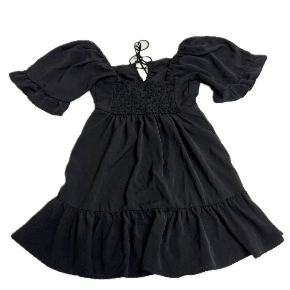 Abercrombie & Fitch Dress Women XS Black Off Shoulder Ruffle Mini Cottagecore - Picture 3 of 11
